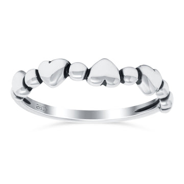 Dots and Hearts Band Oxidized Solid 925 Sterling Silver Thumb Ring (3.5mm)